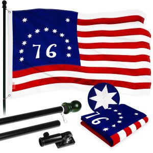 G128 Combo Pack: 5 Ft Tangle Free Aluminum Spinning Flagpole (Black) & Bennington 76 Flag 2.5x4 Ft, ToughWeave Series Embroidered 300D Polyester | Pole with Flag Included