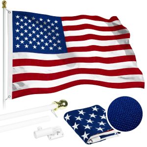 G128 - 5 Feet Tangle Free Spinning Flagpole (White) USA American Flag Brass Grommets Spun Polyester 2x3 ft (Flag Included) Aluminum Flag Pole