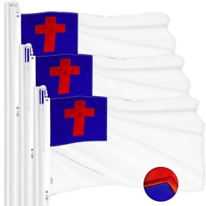 G128 3 Pack: Christian Flag | 4x6 Ft | ToughWeave Series Embroidered 300D Polyester | Religious Flag, Embroidered Design, Indoor/Outdoor, Brass Grommets