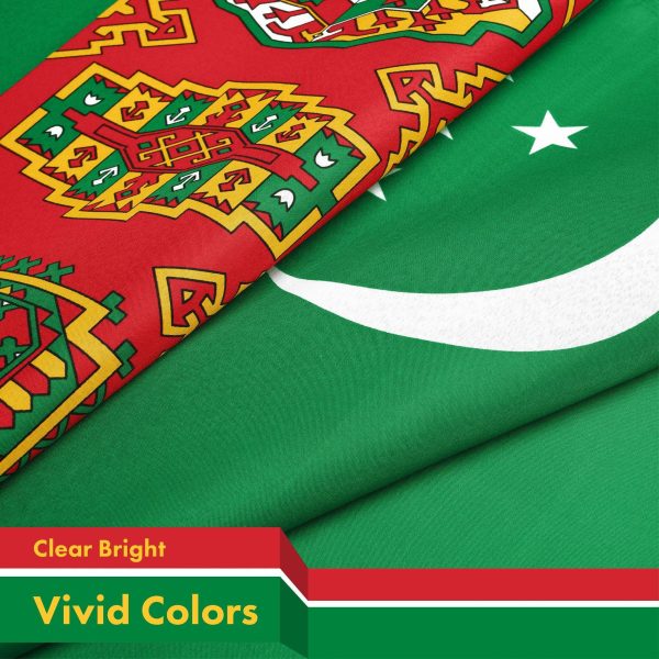 G128 Turkmenistan Turkmenistani Flag | 3x5 Ft | LiteWeave Pro Series Printed 150D Polyester | Country Flag, Indoor/Outdoor, Vibrant Colors, Brass Grommets, Thicker and More Durable Than 100D 75D Poly - Image 2