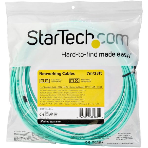 StarTech.com 7m (22ft) LC/UPC to LC/UPC OM4 Multimode Fiber Optic Cable, 50/125µm, 100G, Low Insertion Loss, LSZH Fiber Jumper Cord - Image 3