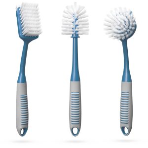 Dish Brush Set of 3 with Bottle Water Brush Dish Scrub Brush and Scrubber Brush Kitchen Scrub Brushes Ergonomic Non Slip Long Handle for Cleaning Cleaner Wash Sink Dishes Bottle Cup Glass Pot