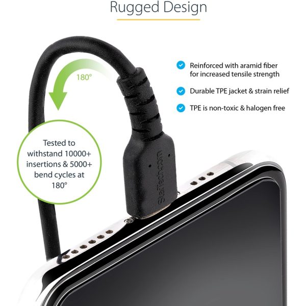 StarTech.com 1m (3ft) USB C to Lightning Cable, MFi Certified, Coiled iPhone Charger Cable, Black, Durable TPE Jacket Aramid Fiber - Image 5