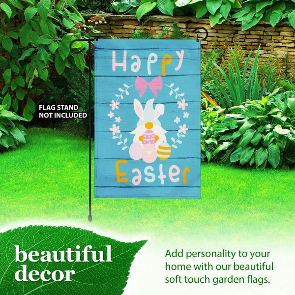 G128 Garden Flag Happy Easter Rabbit Gnome with Eggs 12"x18" Blockout Fabric - Image 7