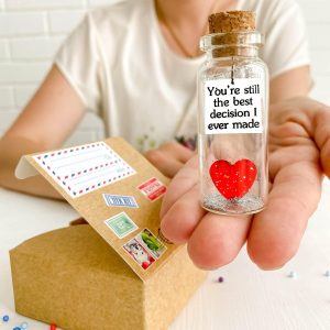 Anniversary Gift for Her & Him Romantic Present for Boyfriend Girlfriend Custom Message I Love You Gifts to Wife Husband (Heart You're Still the Best Decision I Ever Made In Beige Craft Box)