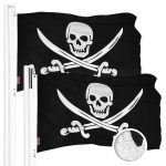 G128 2 Pack: Pirate Jolly Roger Swords Flag | 1x1.5 Ft | ToughWeave Series Embroidered 300D Polyester | Novelty Flag, Embroidered Design, Indoor/Outdoor, Brass Grommets