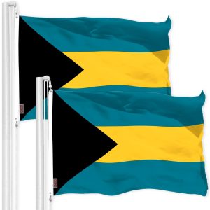 G128 2 Pack: Bahamas Bahamian Flag | 3x5 Ft | LiteWeave Pro Series Printed 150D Polyester | Country Flag, Indoor/Outdoor, Vibrant Colors, Brass Grommets, Thicker and More Durable Than 100D 75D Polyester