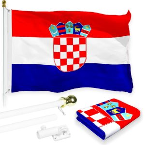 G128 Combo Pack: 6 Feet Tangle Free Spinning Flagpole (White) Croatia Croatian Flag 3x5 ft Printed 150D Brass Grommets (Flag Included) Aluminum Flag Pole