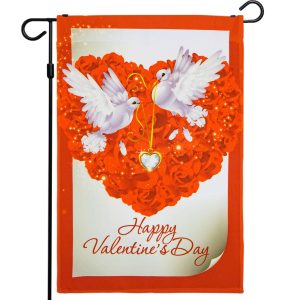 G128 - Valentine's Day Garden Flag, Valentine Themed Decorations - Doves in Love, | 12x18 Inch | Printed 150D Polyester - Rustic Holiday Seasonal Outdoor Flag