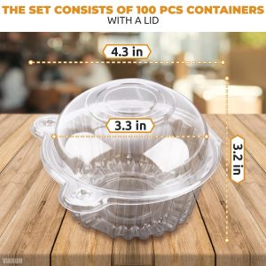 50Pcs Individual Cupcake Boxes Plastic Container with Lid | Dessert Containers with Lids – Individual Cupcake Containers for Cupcakes & Muffin Storage Container Plastic Cupcake Holder with Lid