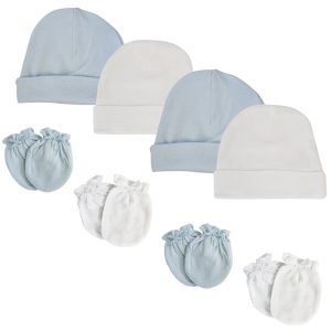 Baby Boys Caps And Infant Mittens - 8 Pc Set Nc_0256