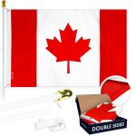 G128 Combo Pack: 6 Ft Tangle Free Aluminum Spinning Flagpole (White) & Canada Canadian Flag 3x6 Ft, Double ToughWeave Series Double Sided Embroidered 210D Polyester | Pole with Flag Included