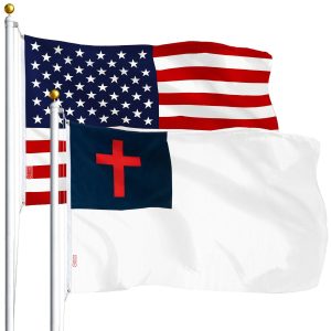 G128 Combo Pack: USA American Flag 3x5 Ft 75D Printed Stars & Christian Flag 3x5 Ft 75D Printed