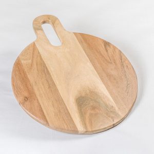 The Fine Living Co. Round Serveware Board with Handle Charcuterie Boards Acacia Wood 0.6 Thick Board Bread Board for Serving Meat Cheese Pizza Peel Food grade 15 × 12 Natural Pale