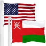 G128 Combo Pack: American USA Flag 3x5 Ft & Oman Flag 3x5 Ft, Both Printed 150D Polyester, Indoor/Outdoor, Brass Grommets