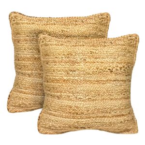 The Fine Living Co. Jute Throw Pillow Covers Braided Decorative Pillow Covers Farmhouse Accent Pillows for Couch Living Room Decor 18 x 18 inch Natural 2Pc