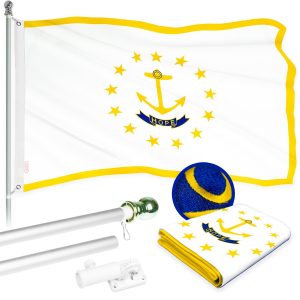 G128 - 6 Feet Tangle Free Spinning Flagpole (Silver) Rhode Island Flag Brass Grommets Embroidered 3x5 ft (Flag Included) Aluminum Flag Pole