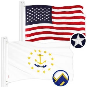 G128 Combo Pack: American USA Flag 3x5 Ft & Rhode Island No Golden Border State Flag 3x5 Ft | Both ToughWeave Series Embroidered Polyester, Brass Grommets