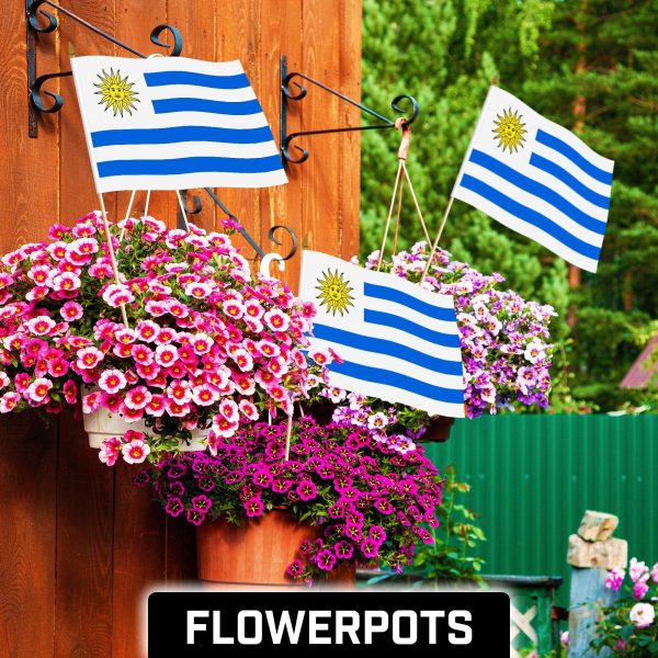 G128 30 Pack Handheld Uruguay Uruguayan Stick Flags | 12x18 In | Printed 150D Polyester, Country Flag, Solid Wooden Stick, Spear Gold Tip - Image 2