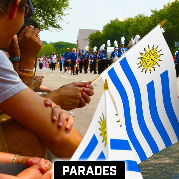 G128 30 Pack Handheld Uruguay Uruguayan Stick Flags | 12x18 In | Printed 150D Polyester, Country Flag, Solid Wooden Stick, Spear Gold Tip - Image 5