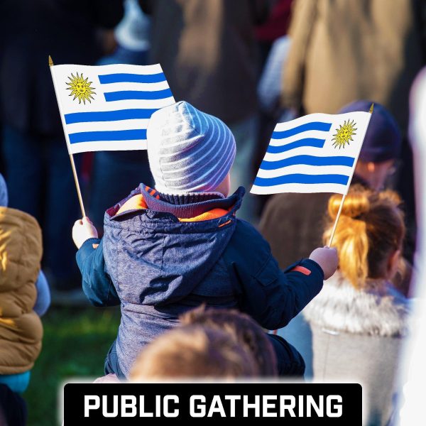 G128 30 Pack Handheld Uruguay Uruguayan Stick Flags | 12x18 In | Printed 150D Polyester, Country Flag, Solid Wooden Stick, Spear Gold Tip - Image 6