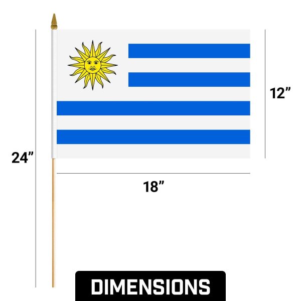 G128 30 Pack Handheld Uruguay Uruguayan Stick Flags | 12x18 In | Printed 150D Polyester, Country Flag, Solid Wooden Stick, Spear Gold Tip - Image 9