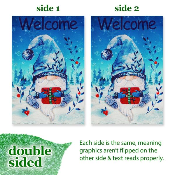 G128 Garden Flag Welcome Festive Bearded Gnome with Parcel 12"x18" Blockout Fabric - Image 2