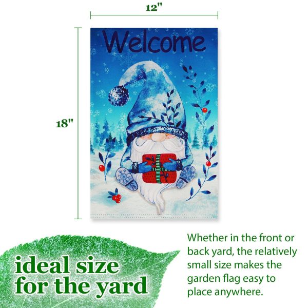 G128 Garden Flag Welcome Festive Bearded Gnome with Parcel 12"x18" Blockout Fabric - Image 3