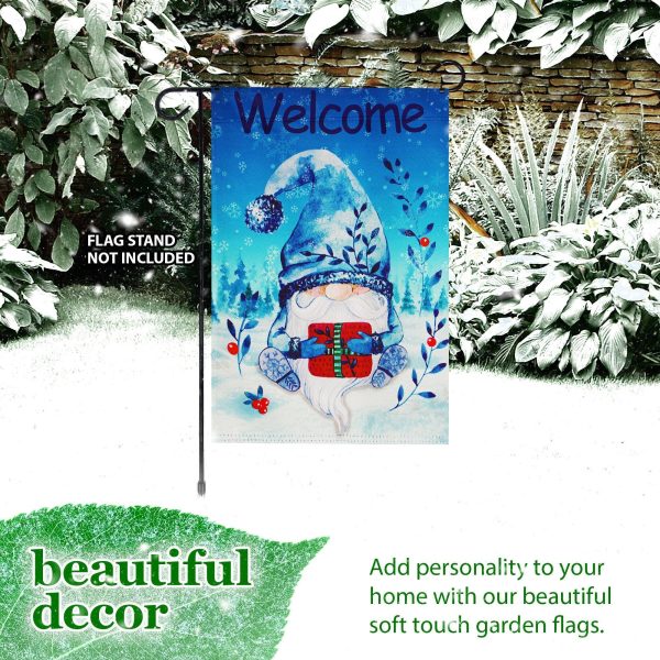 G128 Garden Flag Welcome Festive Bearded Gnome with Parcel 12"x18" Blockout Fabric - Image 7
