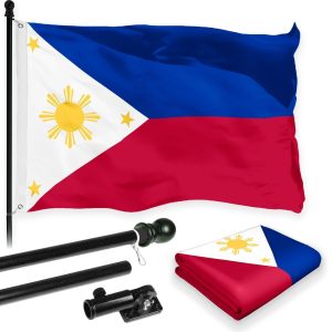 Flag Pole 6FT Black Tangle Free & Philippines Philippine Flag 3x5 Ft Combo Printed 150D Polyester By G128