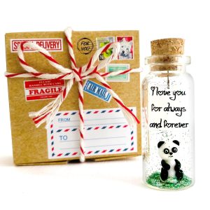 Cute and Kawaii Valentine's Day and Anniversary Presents Personalized Love Gifts for Boyfriend Girlfriend (White and Black Panda I Love You For Always and Forever in Craft Gift Box)