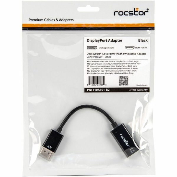 Rocstor DisplayPort 1.2 to HDMI 4K/60Hz Active Adapter Converter - M/F - Black - Image 4