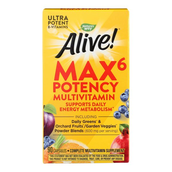 Nature's Way - Alive! Max6 Daily Multi-Vitamin - Max Potency - 90 Veg Capsules
