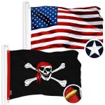 G128 Combo Pack: American USA Flag 16x24 In & Pirate Jolly Roger Red Head Scarf Flag 16x24 In | Both ToughWeave Series Embroidered 300D Polyester, Embroidered Design, Indoor/Outdoor, Brass Grommets