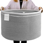 Eco living Recycled Cotton Rope Storage Basket   21.7 x 21.7 x 13.8 Inches Extra Large Basket for Cushions Blanket Pillows Toys   Stylish and Eco Friendly Living Room Rope Basket   Gray