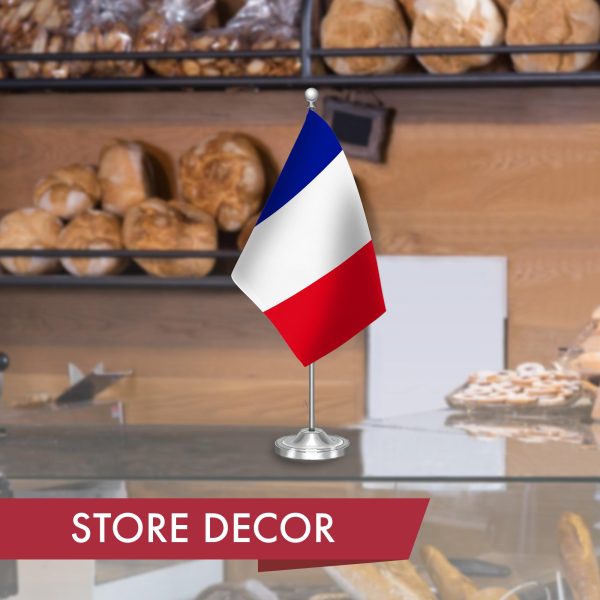 G128 France French Deluxe Desk Flag Set | 8.5x5.5 In | Printed 300D Polyester, with Silver Dome and Base, 15" Metal Pole, Decorations For Office, Home and Festival Events Celebration - Image 5