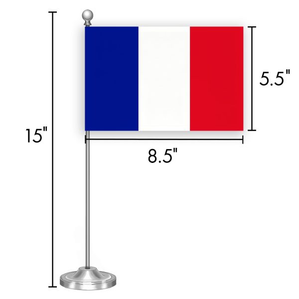 G128 France French Deluxe Desk Flag Set | 8.5x5.5 In | Printed 300D Polyester, with Silver Dome and Base, 15" Metal Pole, Decorations For Office, Home and Festival Events Celebration - Image 6