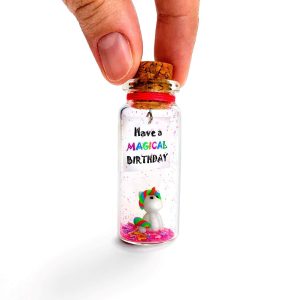 Unique Birthday Gifts for Him and Her Cute and Funny Bday Presents for Men and Women Gift for Mom Dad Family (Rainbow Unicorn Have a Magical Birthday Message Bottle )
