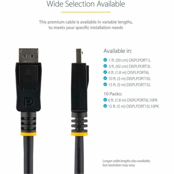 StarTech.com 6ft (2m) DisplayPort 1.2 Cable, 4K x 2K UHD VESA Certified DisplayPort Cable, DP Cable/Cord for Monitor, w/ Latches - Image 4