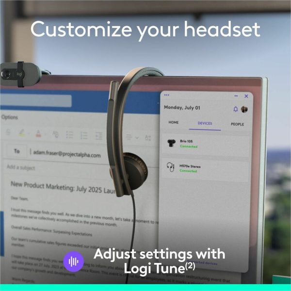 Logitech H570e USB Wired Stereo Headset, USB-A, Noise-Canceling Mics, Inline Controls, Certified for Microsoft Teams, Black - Image 9