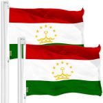 G128 2 Pack: Tajikistan Tajikistani Flag | 3x5 Ft | Printed 150D Polyester - Indoor/Outdoor, Vibrant Colors, Brass Grommets, Quality Polyester, Much Thicker More Durable Than 100D 75D Polyester