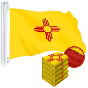 G128 5 Pack: New Mexico NM State Flag | 1x1.5 Ft | StormFlyer Series Embroidered 220GSM Spun Polyester | Embroidered Design, Indoor/Outdoor, Brass Grommets, Heavy Duty, All Weather