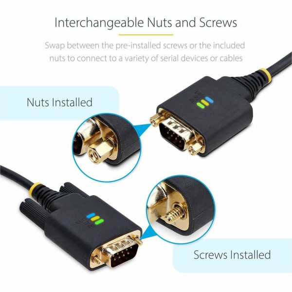 StarTech.com 10ft (3m) USB to Serial Adapter Cable, COM Retention, FTDI, DB9 RS232, Interchangeable DB9 Screws/Nuts, Windows/macOS/Linux - Image 3