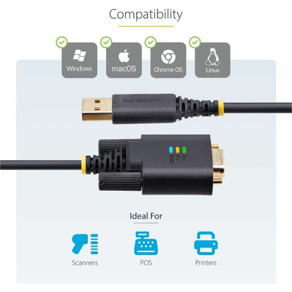 StarTech.com 10ft (3m) USB to Serial Adapter Cable, COM Retention, FTDI, DB9 RS232, Interchangeable DB9 Screws/Nuts, Windows/macOS/Linux - Image 5