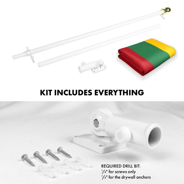 G128 Flag Pole 6FT White Tangle Free & Lithuania Lithuanian Flag 3x5 Ft Combo Printed 150D Polyester - Image 2