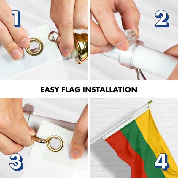G128 Flag Pole 6FT White Tangle Free & Lithuania Lithuanian Flag 3x5 Ft Combo Printed 150D Polyester - Image 7