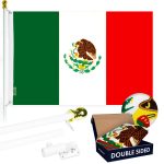 G128 - 6 Feet Tangle Free Spinning Flagpole (White) Mexico Double Sided Brass Grommets Embroidered 3x5 ft (Flag Included) Aluminum Flag Pole