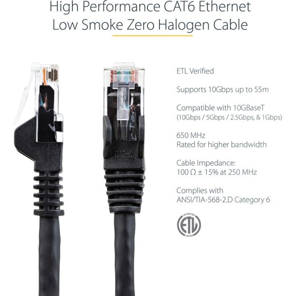 StarTech.com 50ft (15m) CAT6 Ethernet Cable, LSZH (Low Smoke Zero Halogen) 10 GbE Snagless 100W PoE UTP RJ45 Black Network Patch Cord, ETL - Image 4