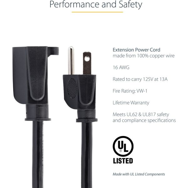 StarTech.com Power Extension Cable - 125V AC - 15A - 6ft - Black - Image 3
