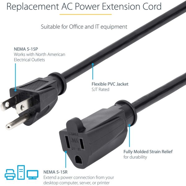 StarTech.com Power Extension Cable - 125V AC - 15A - 6ft - Black - Image 4
